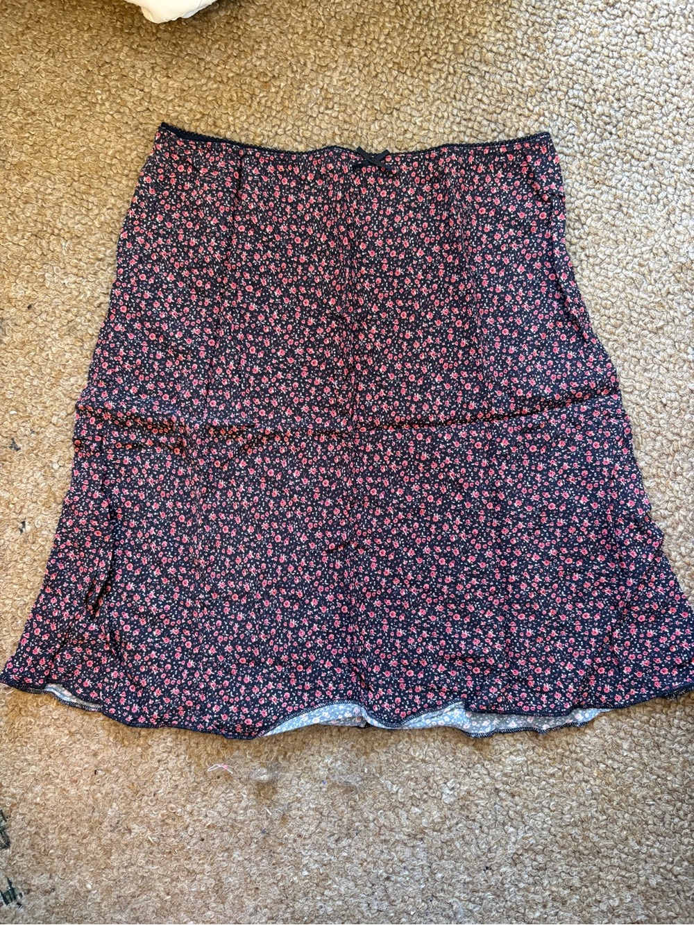 Brandy Melville Black Midi Skirt with Pink Floral Print